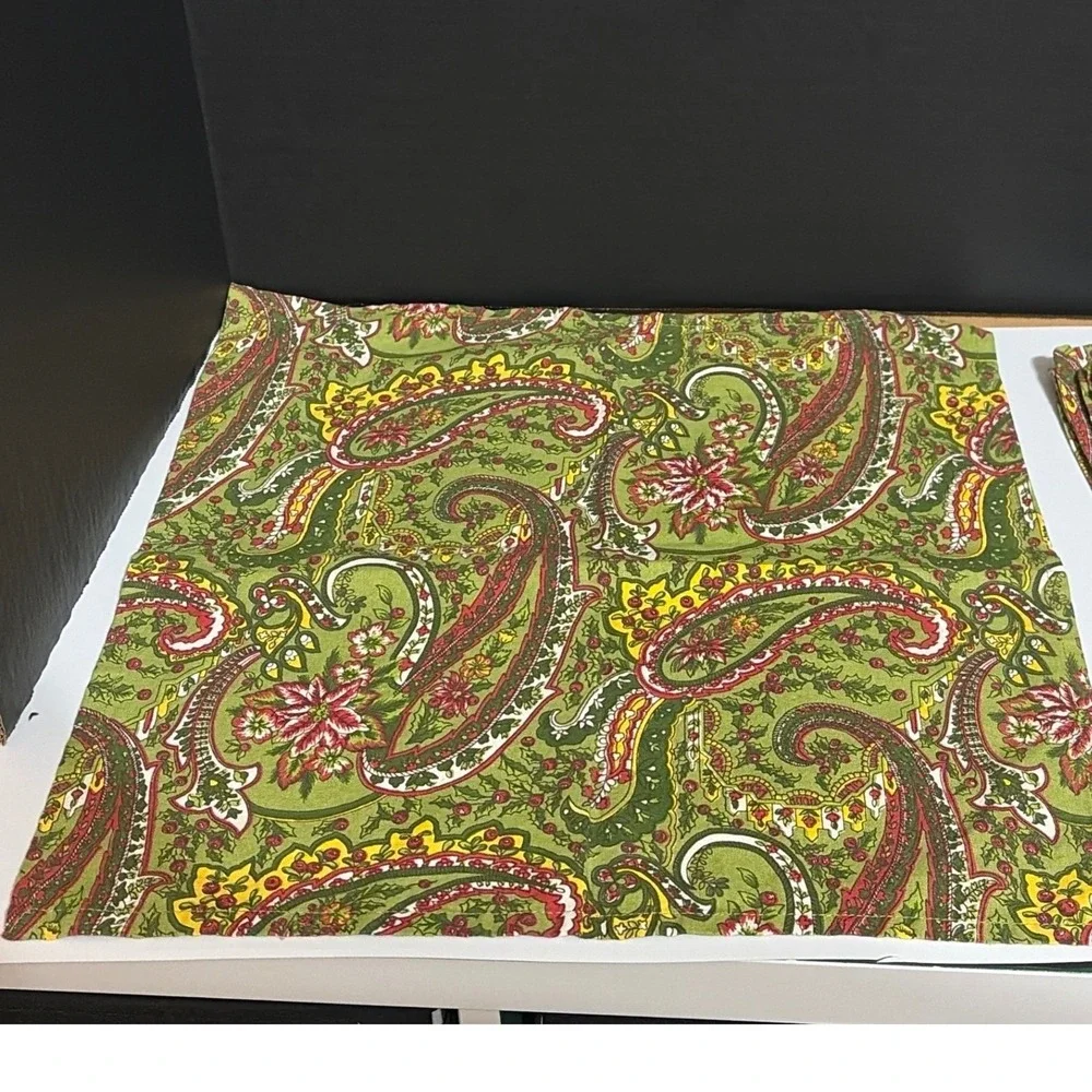 April Cornell Green Paisley Floral Cotton Cloth Napkins Set of 3 Made in India